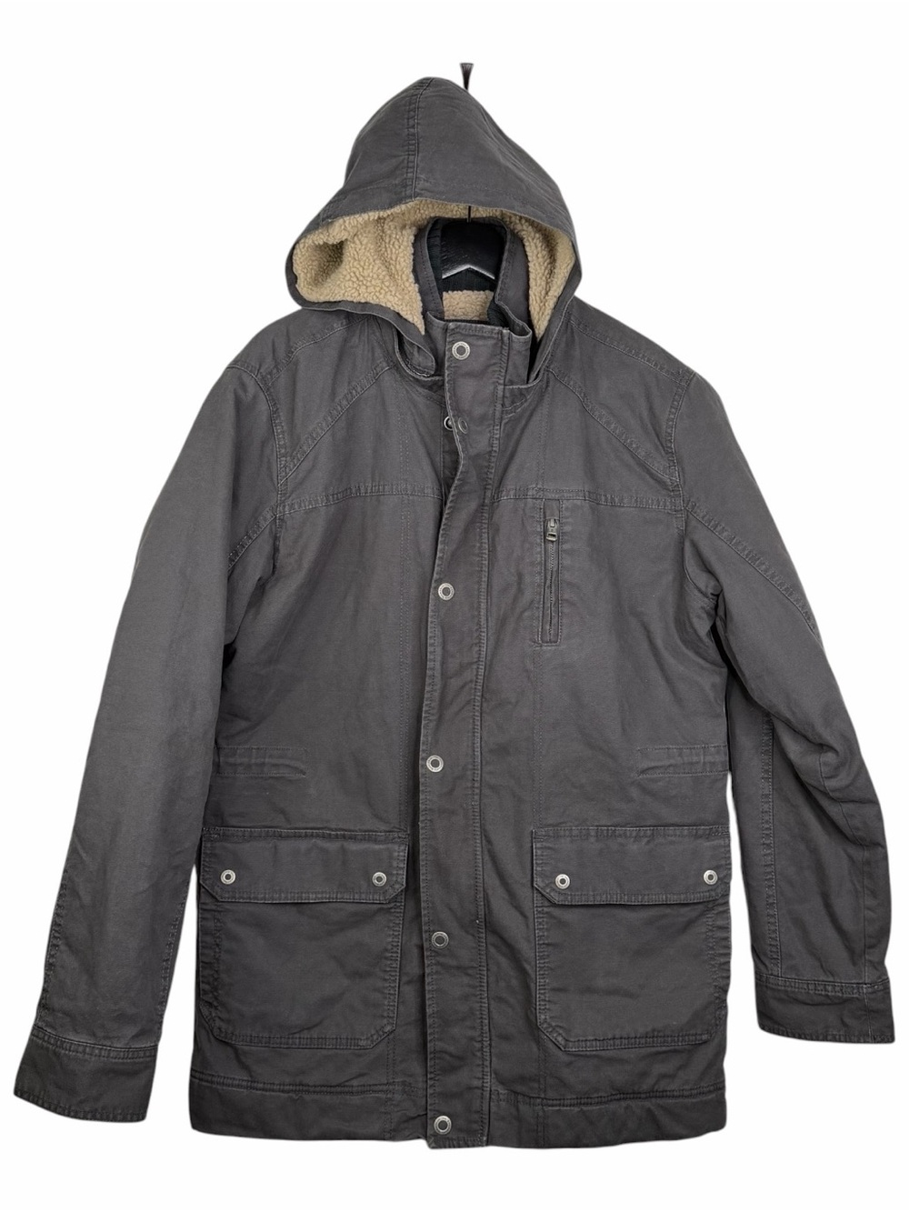 PRANA Hooded Sherpa Lined Parka Gray Gorpcore Utility Organic Cotton Men's M